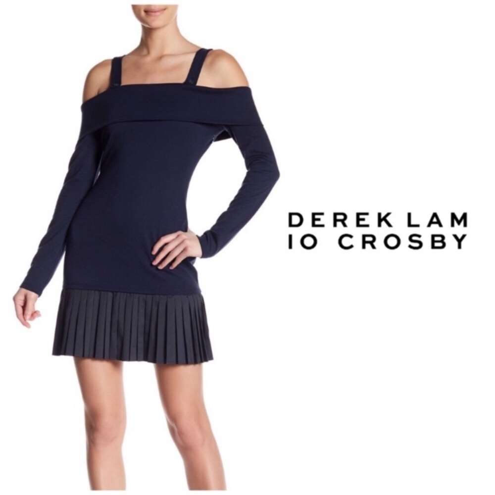 NWT Derek Lam 10 Crosby Cold Shoulder Pleat Dress - Picture 2 of 8
